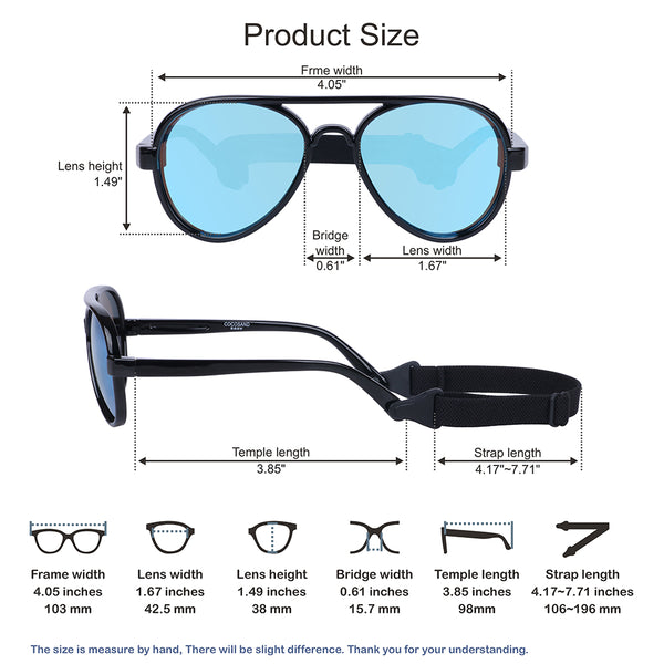 Aviator Baby Age 0-2 Bright Black with Ice Blue Lens