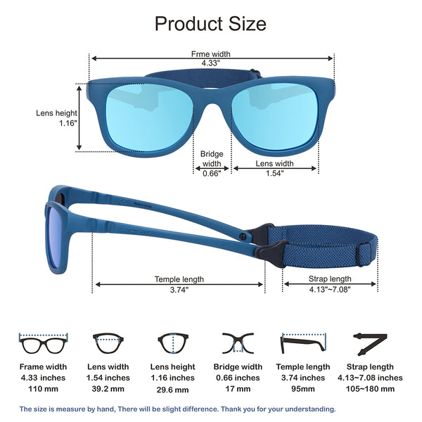 COCOSAND One Piece Baby Sunglasses with Strap Flexible Frame UV 400 Protection, Ages 0-18 Months, Blue with Blue Lens