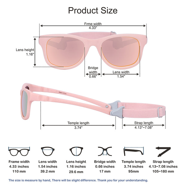 COCOSAND One Piece Baby Sunglasses with Strap Flexible Frame UV 400 Protection, Ages 0-18 Months, Pink with Pink Lens