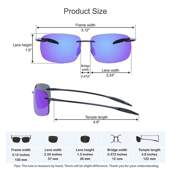 Rimless Youth Age 8-12, Black with Blue Lens