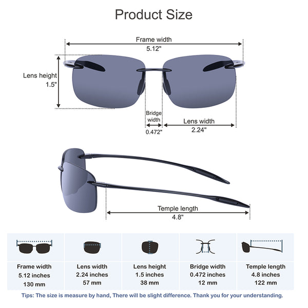 Rimless Youth Age 8-12, Black with Grey Lens
