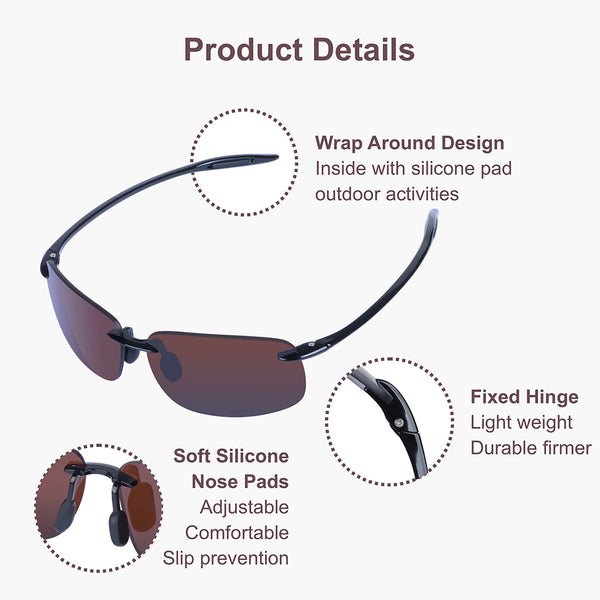 Rimless Youth Age 8-12, Black with Brown Lens