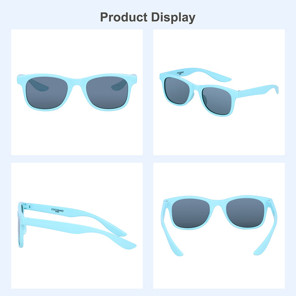 COCOSAND Classic Kids Sunglasses Square Frame UV 400 Protection, Age 4-10, Blue