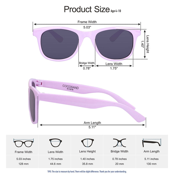 COCOSAND Classic Kids Sunglasses Square Frame UV 400 Protection, Age 4-10, Purple