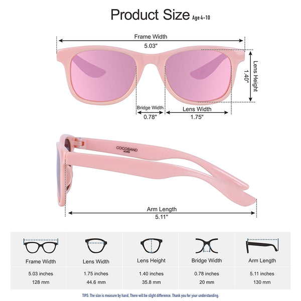 COCOSAND Classic Kids Sunglasses Square Frame UV 400 Protection, Age 4-10, Pink with Pink Lens