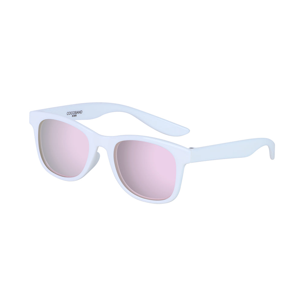 COCOSAND Classic Kids Sunglasses Square Frame UV 400 Protection, Age 4-10, White with Rose Lens