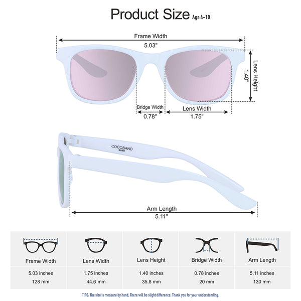 COCOSAND Classic Kids Sunglasses Square Frame UV 400 Protection, Age 4-10, White with Rose Lens