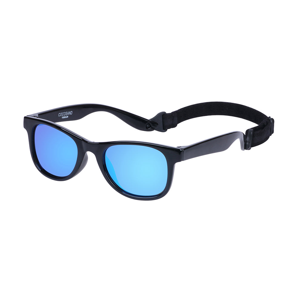 COCOSAND Toddler Sunglasses with trap Flexible Frame UV 400 Protection, Age 2-6, Black with Ice Blue Lens