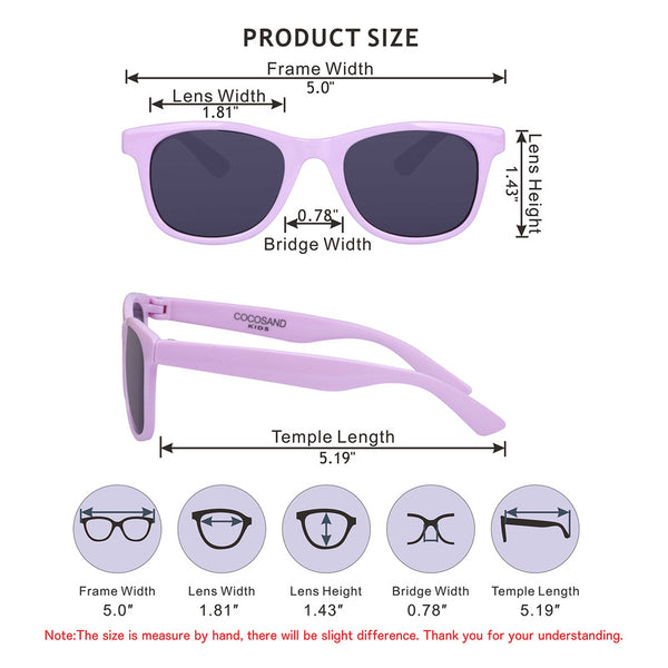 COCOSAND Classic Kids Sunglasses Square Frame UV 400 Protection, Age 4-10, Purple